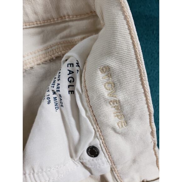 American Eagle Jeans Size 4 Womens White Stretch Pants Baggy Wide Leg Stove Pipe - Picture 4 of 14